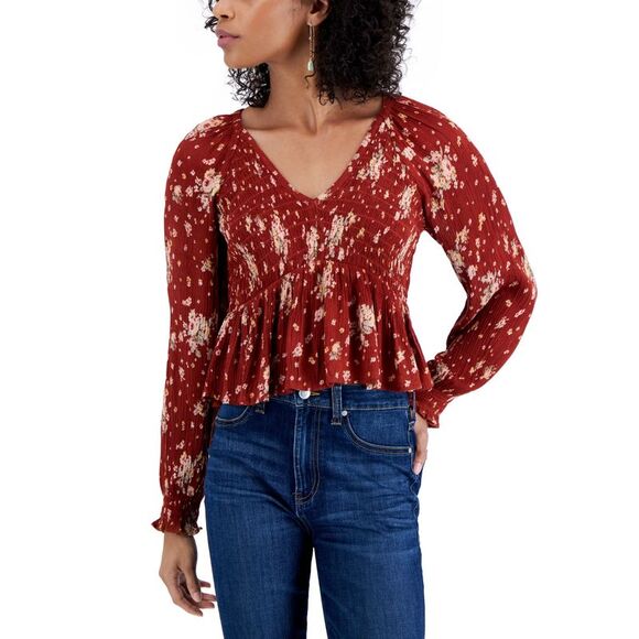 Juniors' Smocked Peplum Top - Picture 1 of 1